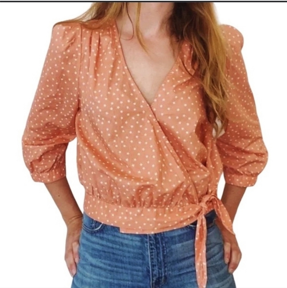 Madewell Women’s Coral Star Wrap Blouse Top Size Small